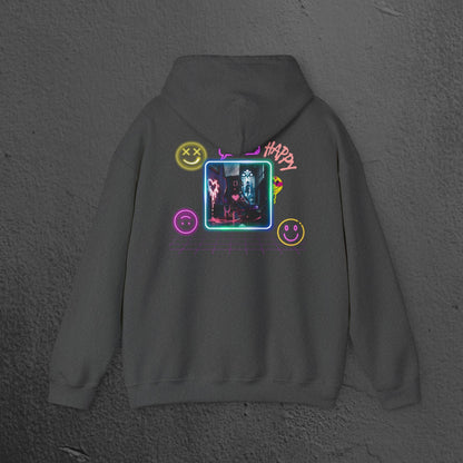 Neon Smiley Face Collage Hoodie Printify