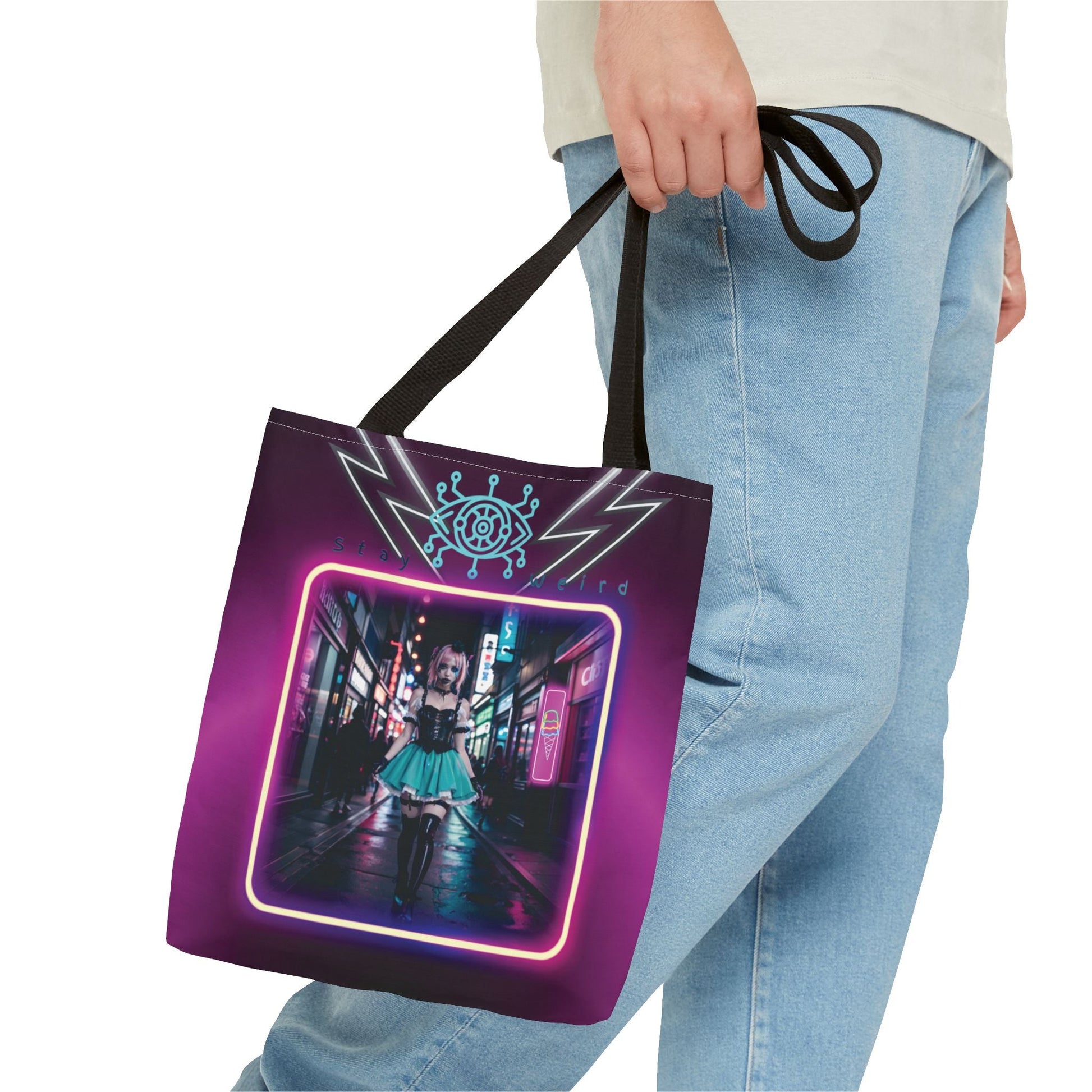 Neon Cyberpunk Girl Tote Bag Printify