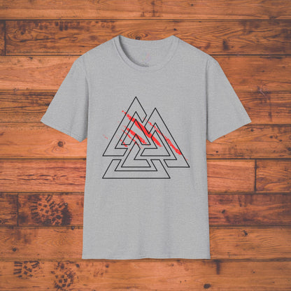 Valknut Rune T-Shirt, Distressed Norse Symbol Tee Printify