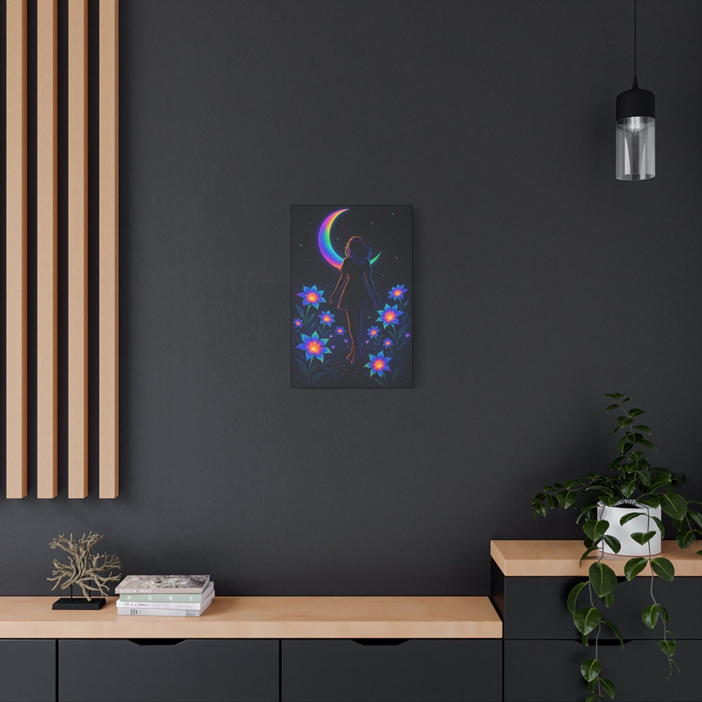 Neon Moon Girl Canvas Printify