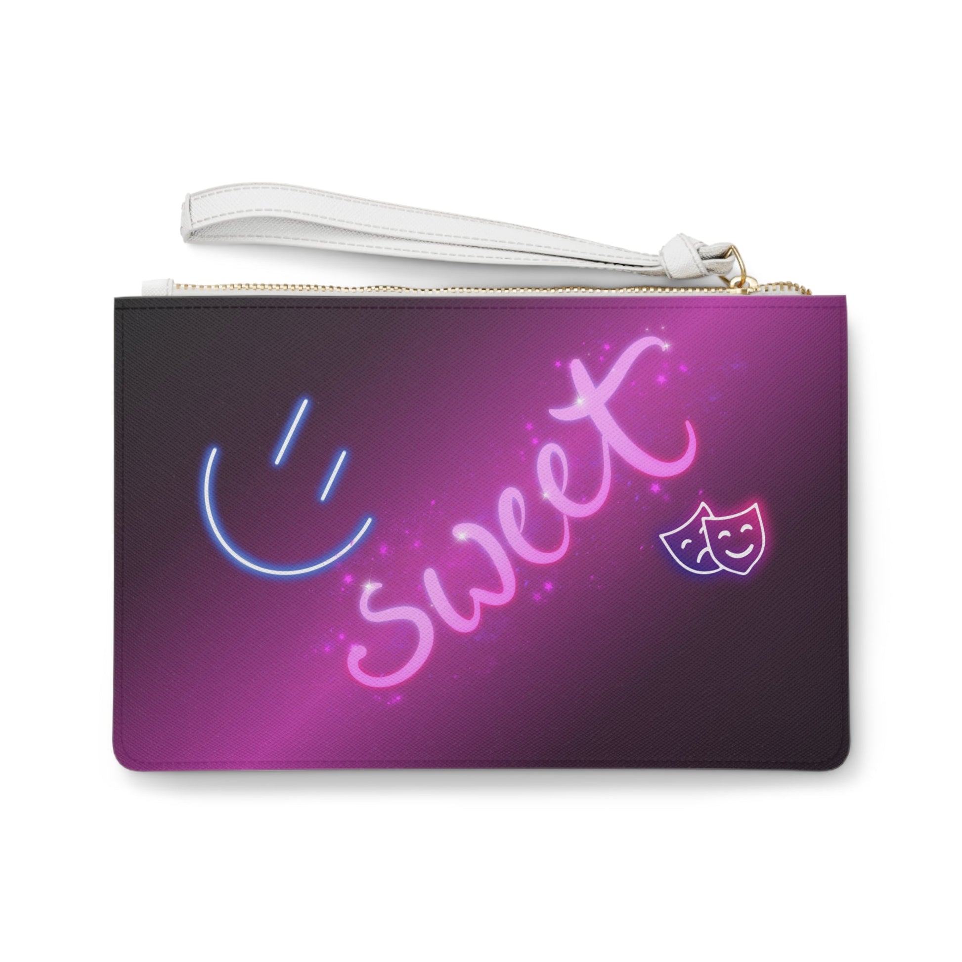 Neon Smiley & Sweet Script Clutch Bag | Retro Pink Purple Aesthetic Printify