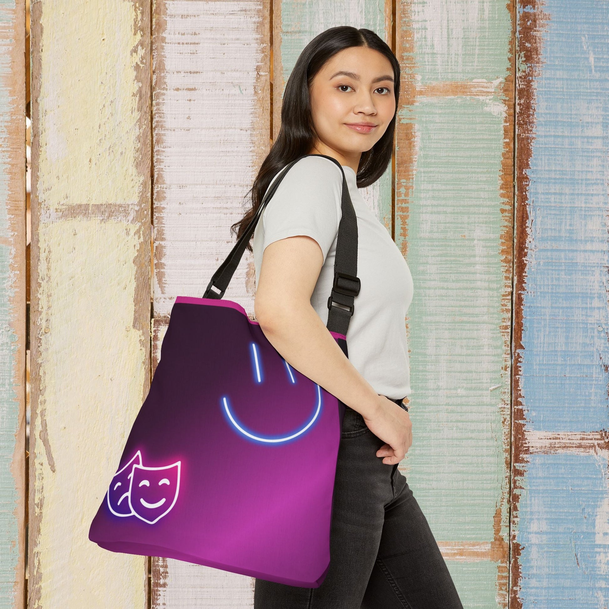 Neon Smiley Face Tote Bag Printify