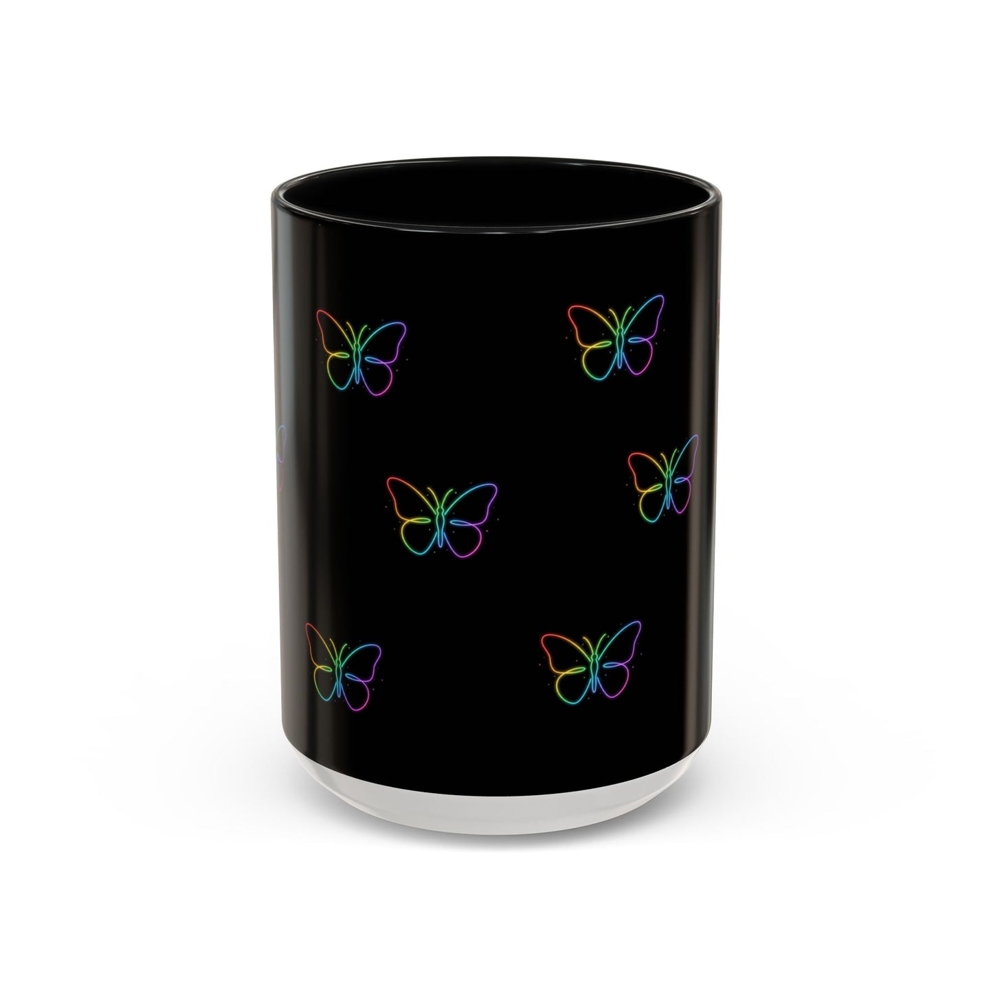 Rainbow Neon Butterfly Mug | Black Accent Coffee Mug Printify