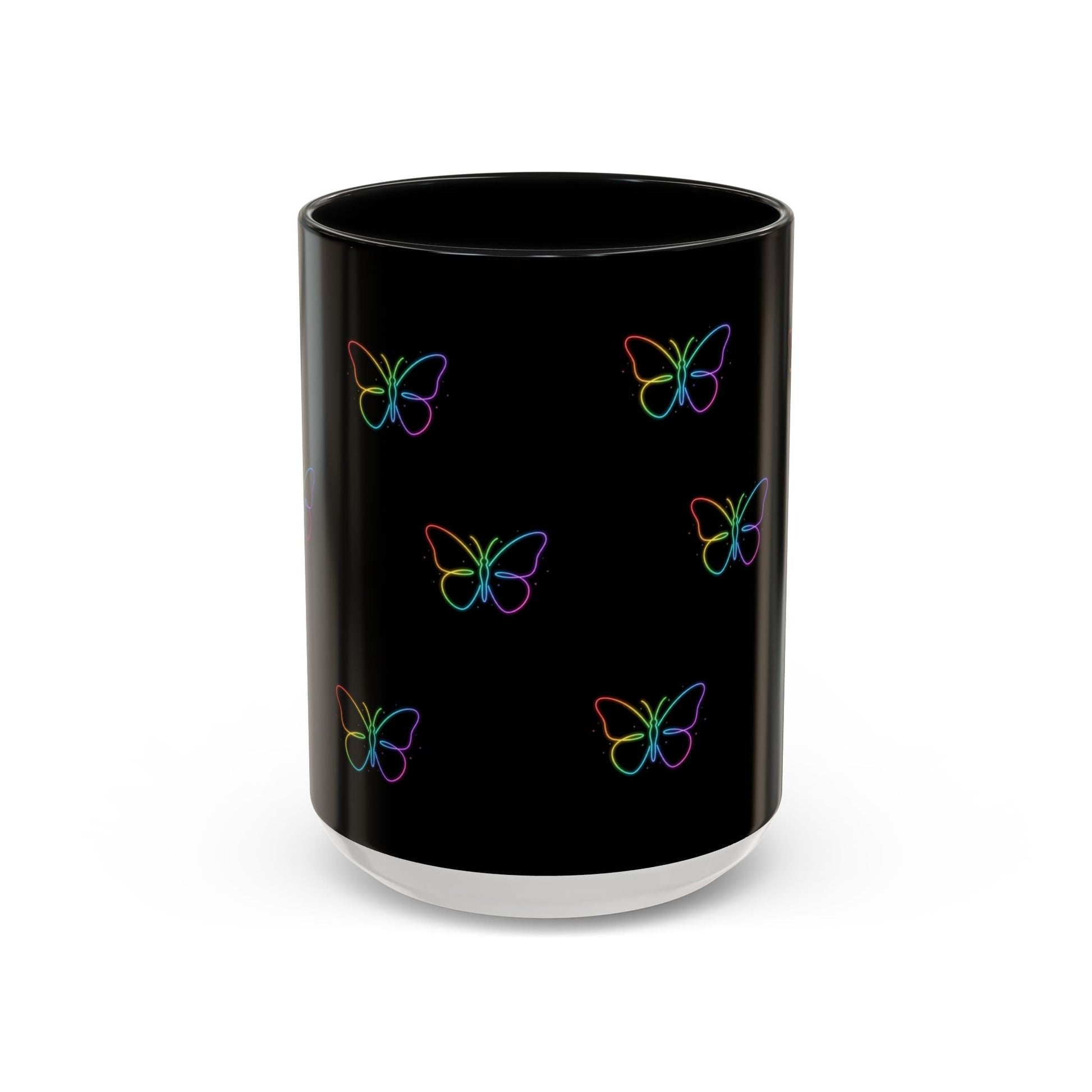 Rainbow Neon Butterfly Mug | Black Accent Coffee Mug Printify