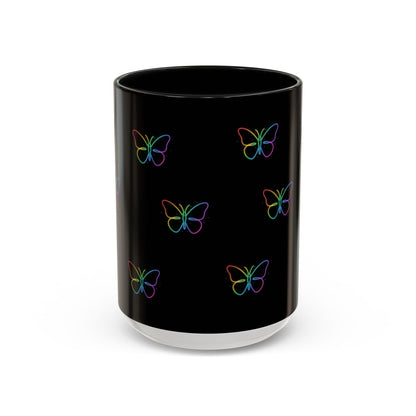 Rainbow Neon Butterfly Mug | Black Accent Coffee Mug Printify