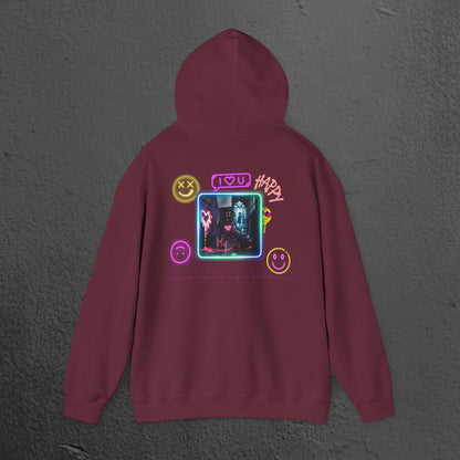 Neon Smiley Face Collage Hoodie Printify