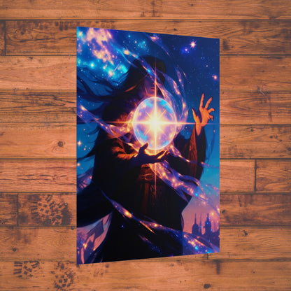 Mystic Sorcerer Poster, Stellar Magic Fantasy Wall Art Printify