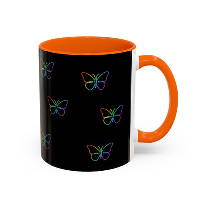 Rainbow Neon Butterfly Mug | Black Accent Coffee Mug Printify