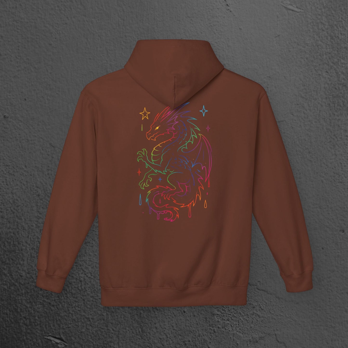 Neon Line Art, Rainbow Dragon Hoodie Printify