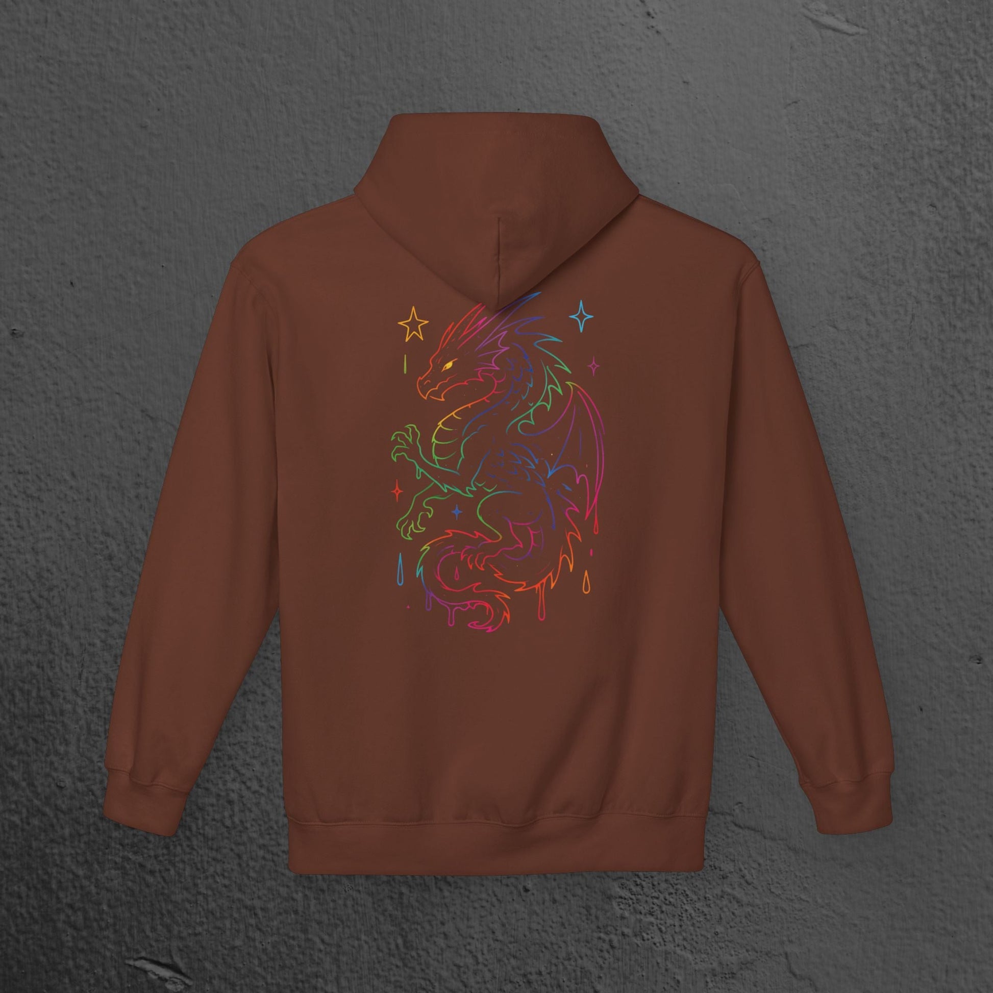 Neon Line Art, Rainbow Dragon Hoodie Printify