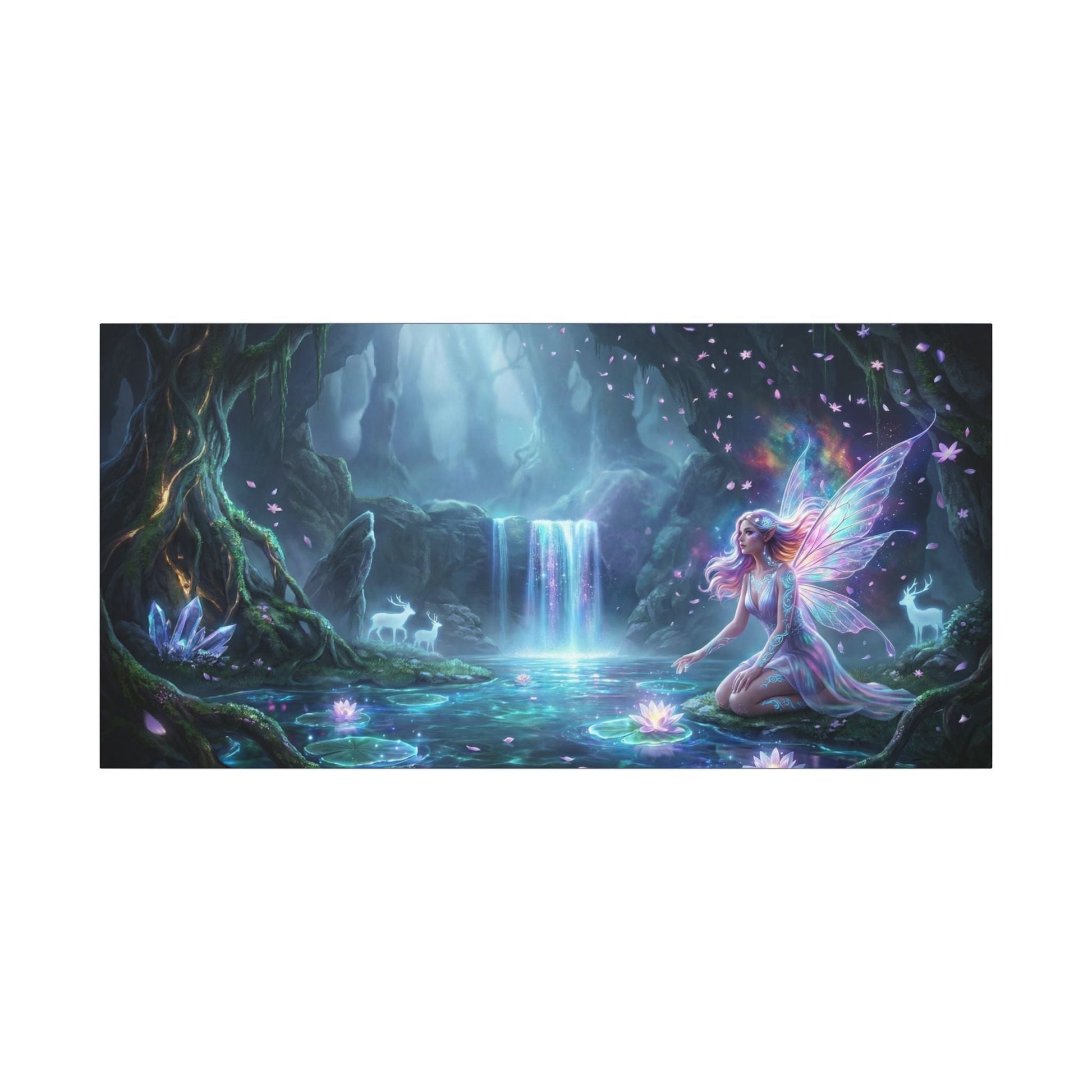 Moonlit Fairy Waterfall Canvas | Stretched Matte Wall Art Printify