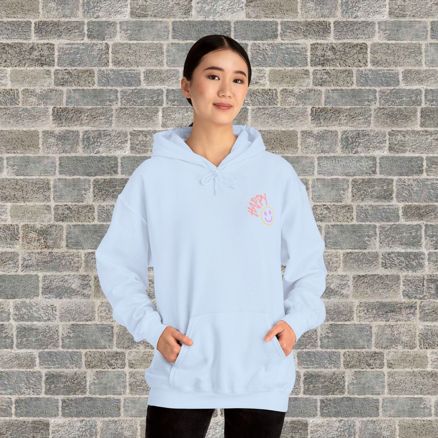 Neon Smiley Face Collage Hoodie Printify