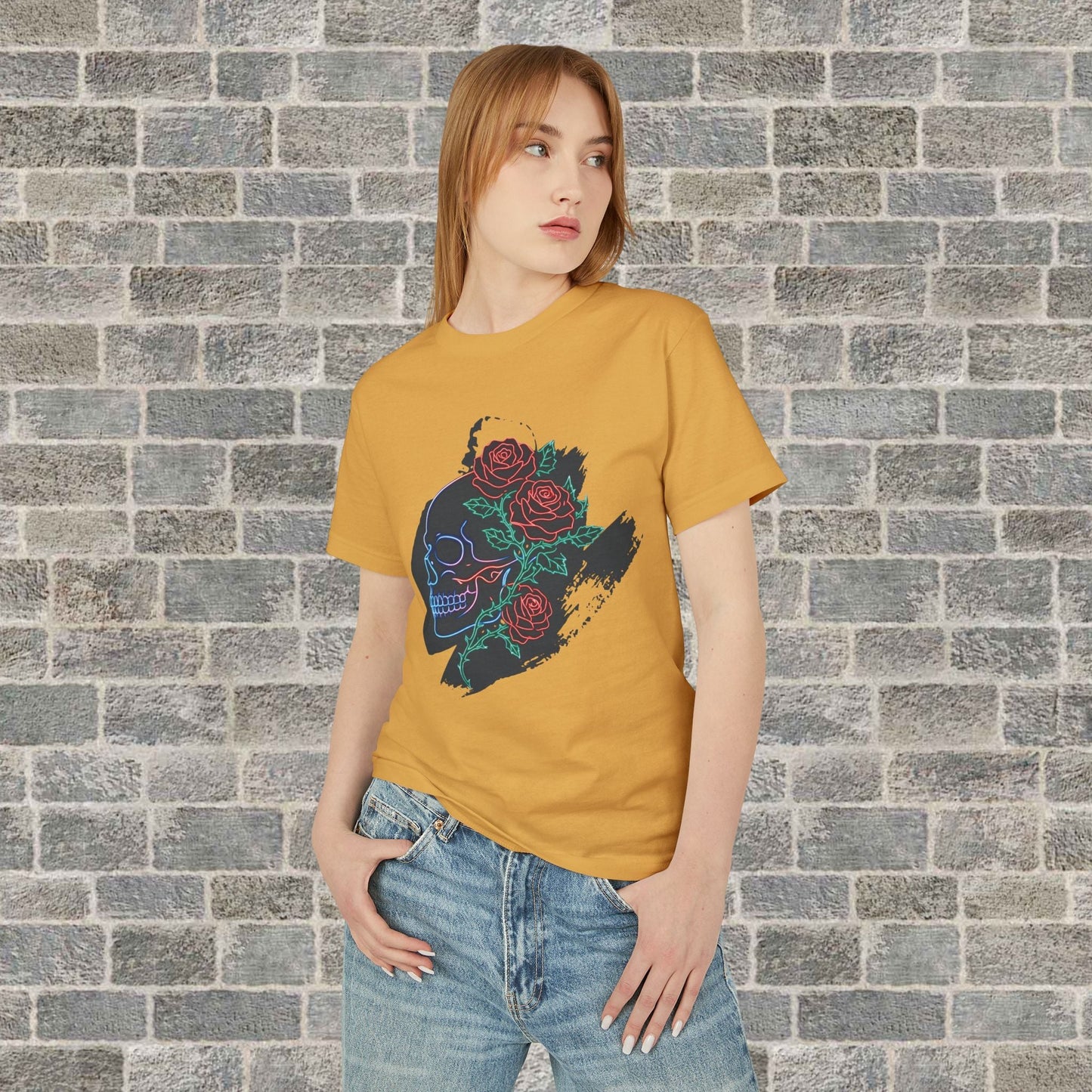 Skull & Roses Graphic Tee/ Gothic Floral Skull T‑Shirt Printify