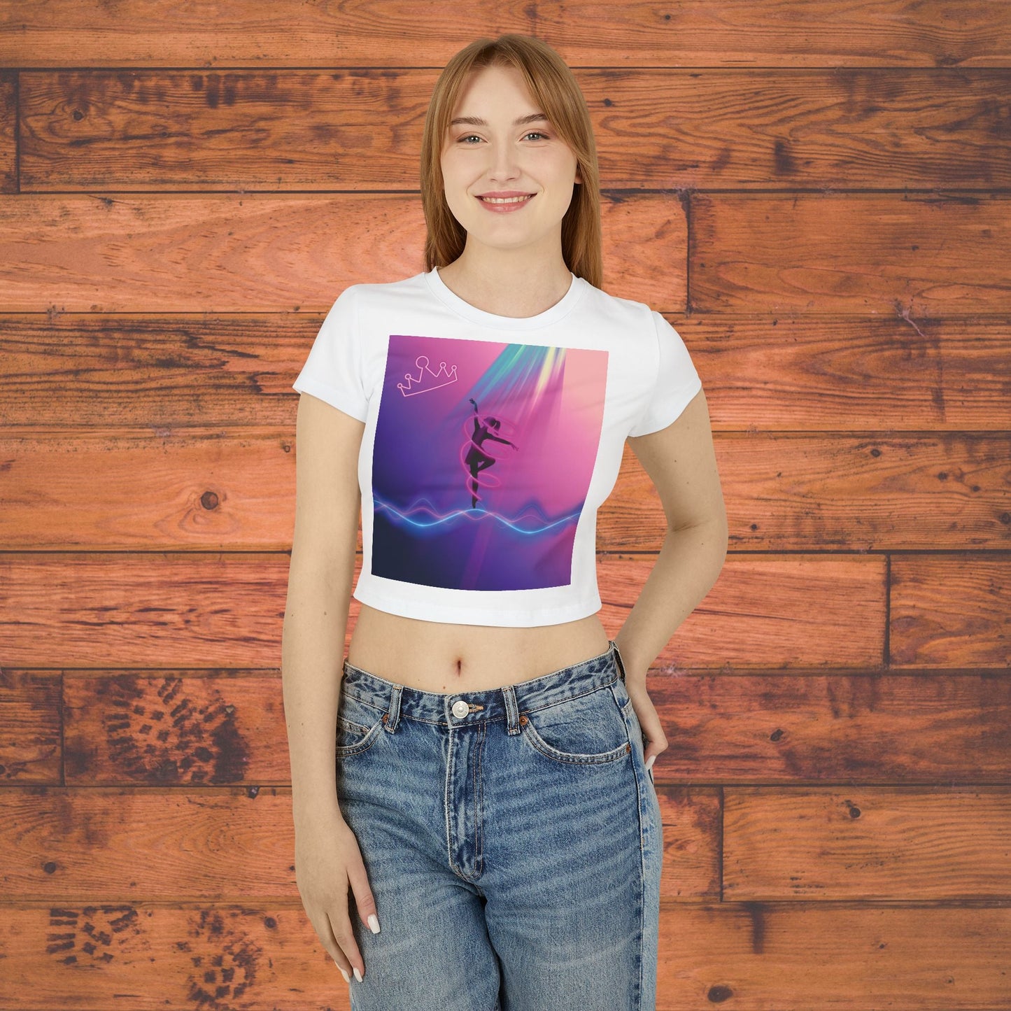 Neon Aerialist Dancer Crop Tee | Pink Purple Vaporwave Printify