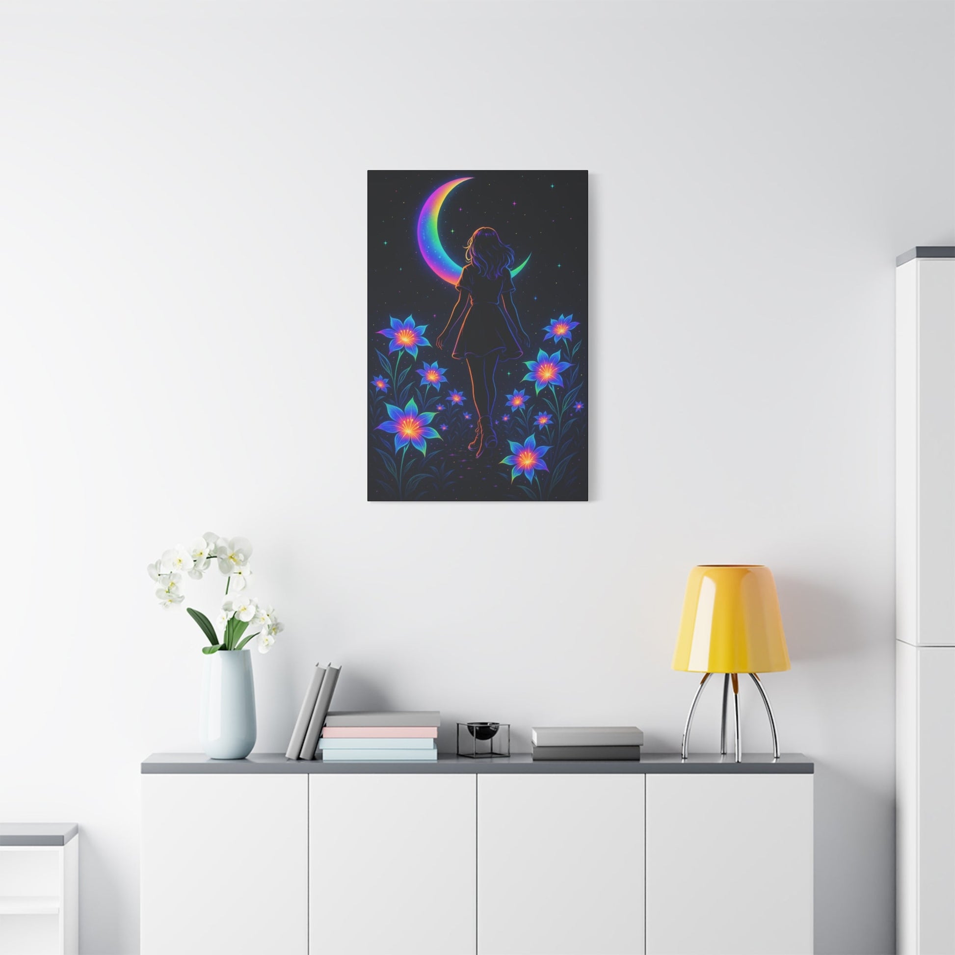 Neon Moon Girl Canvas Printify