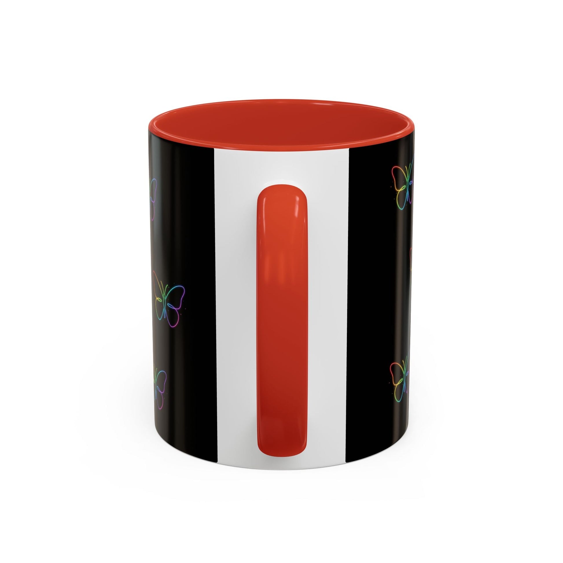 Rainbow Neon Butterfly Mug | Black Accent Coffee Mug Printify