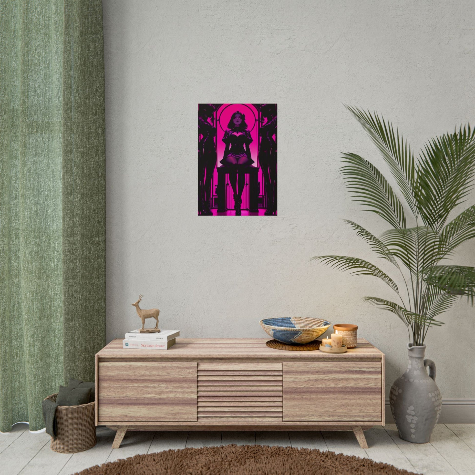 Neon Noir Femme Fatale Poster — Pink Gothic Art Print (Rolled Poster) Printify