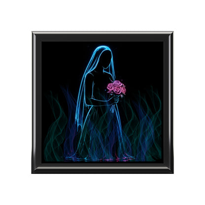 Keepsake Jewelry Box, Ethereal Neon Bride Design with Pink Roses Printify