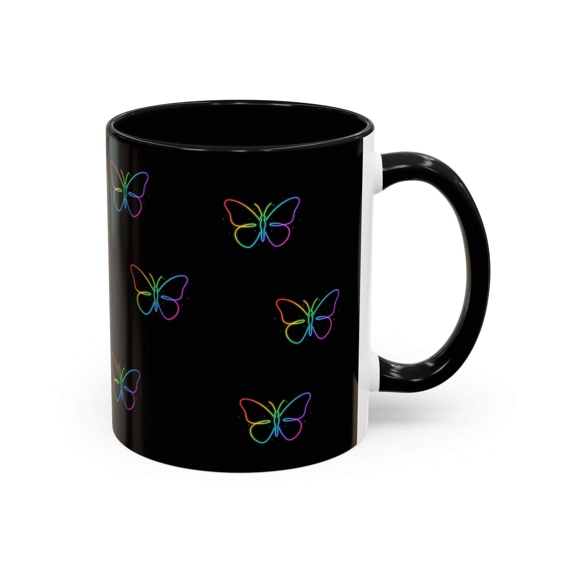 Rainbow Neon Butterfly Mug | Black Accent Coffee Mug Printify
