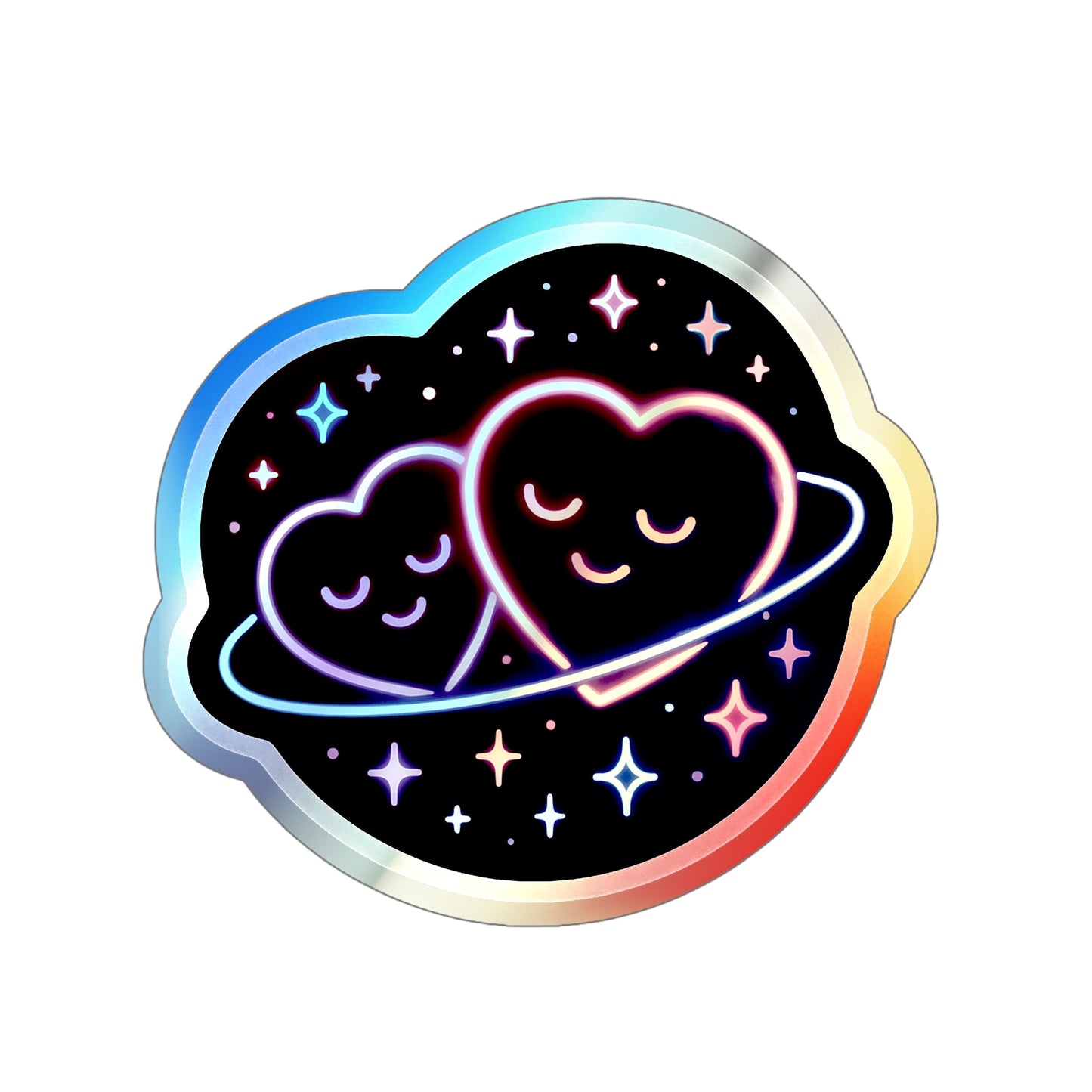 Holographic Heart Planet Die-Cut Sticker, Cute Space Neon Vinyl Sticker Printify