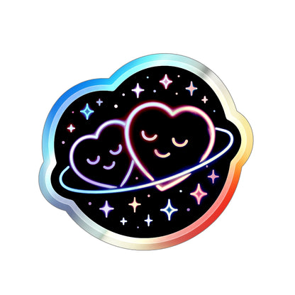 Holographic Heart Planet Die-Cut Sticker, Cute Space Neon Vinyl Sticker Printify