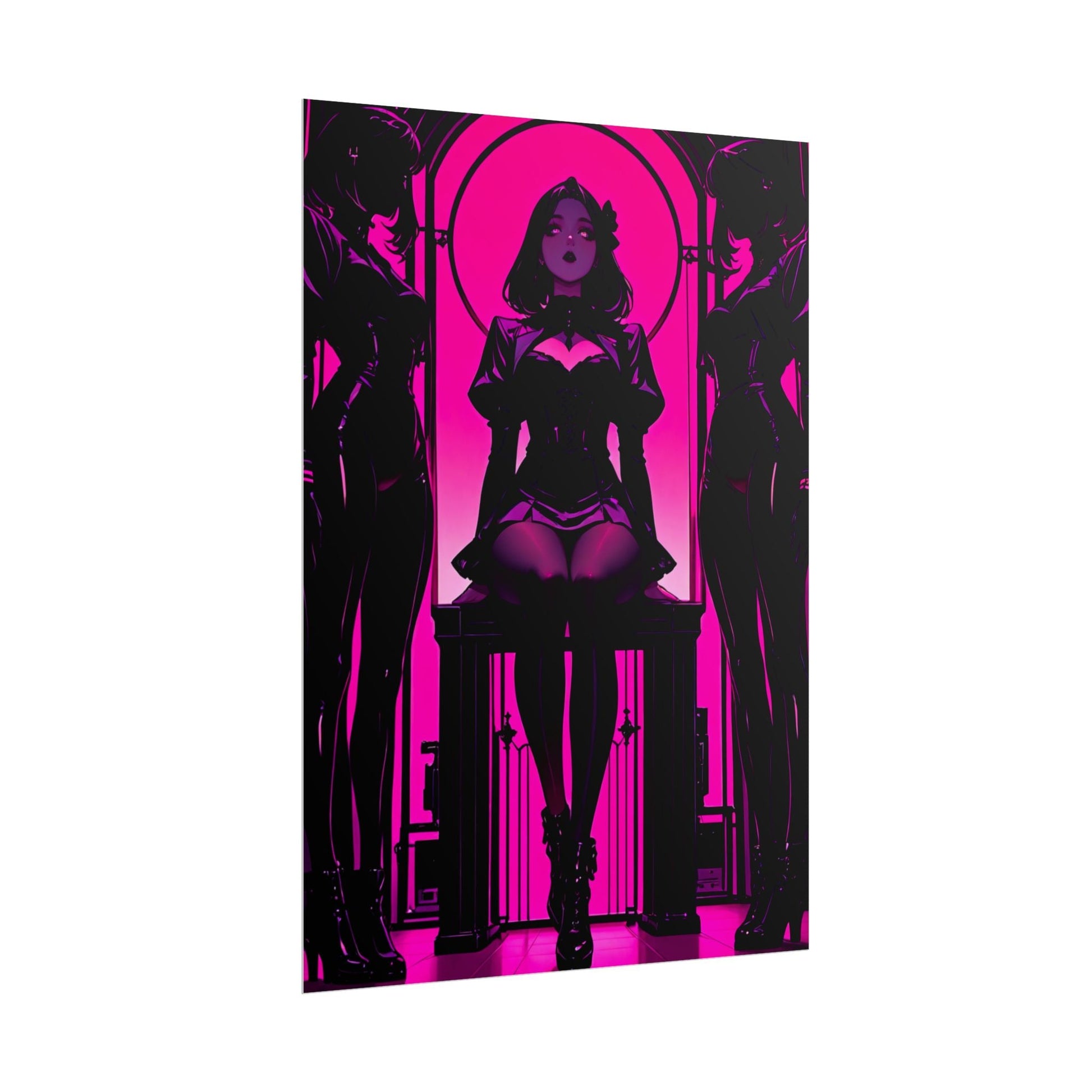 Neon Noir Femme Fatale Poster — Pink Gothic Art Print (Rolled Poster) Printify
