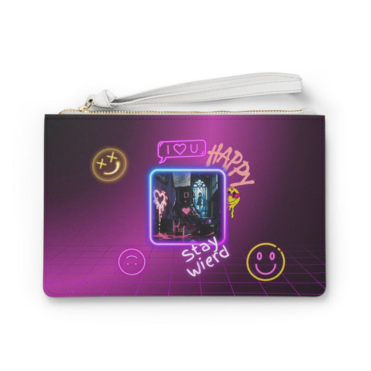 Neon Doodles Clutch Bag | Stay Weird, XOXO, Smiley Faces Printify