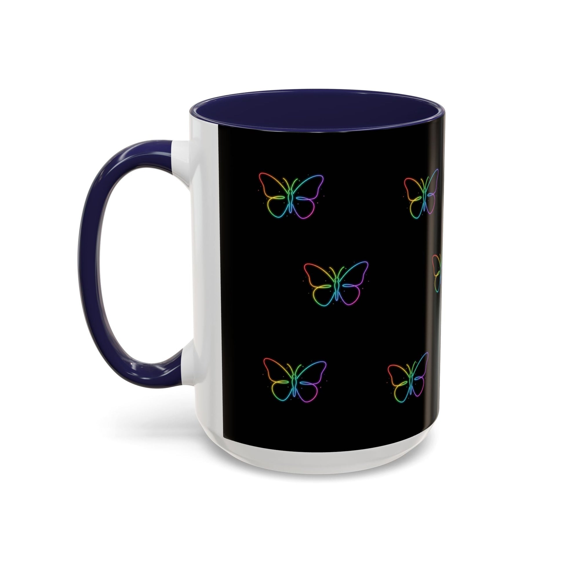 Rainbow Neon Butterfly Mug | Black Accent Coffee Mug Printify