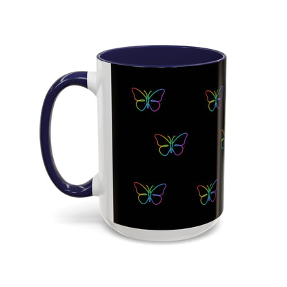 Rainbow Neon Butterfly Mug | Black Accent Coffee Mug Printify
