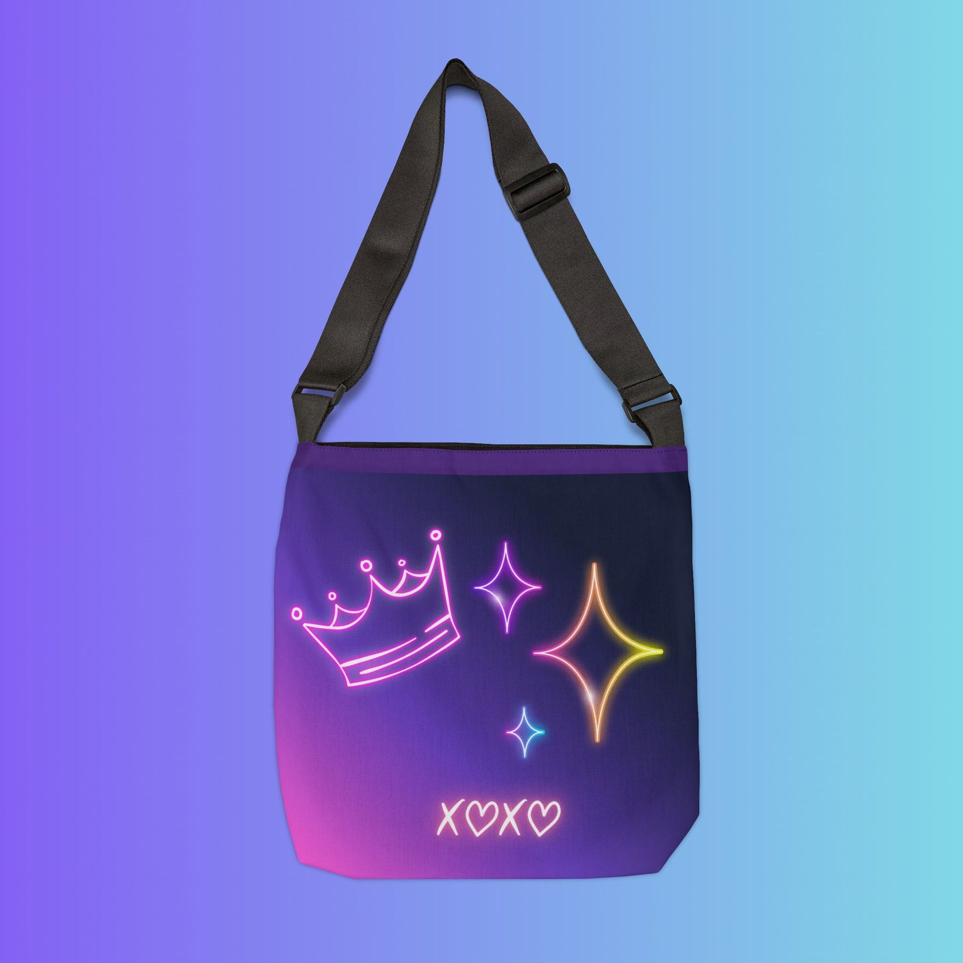 Neon Aesthetic Graphic Adjustable Tote Bag | Vaporwave Crown Stars Love Icons Printify