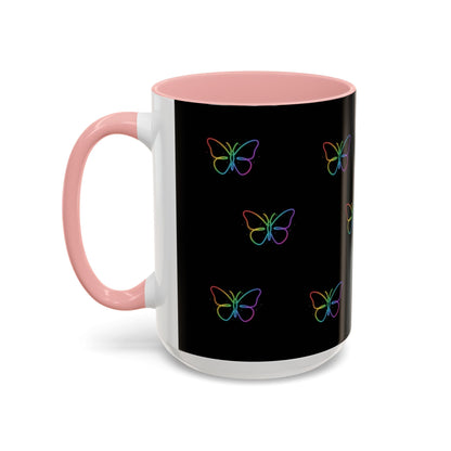 Rainbow Neon Butterfly Mug | Black Accent Coffee Mug Printify