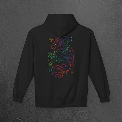 Neon Line Art, Rainbow Dragon Hoodie Printify