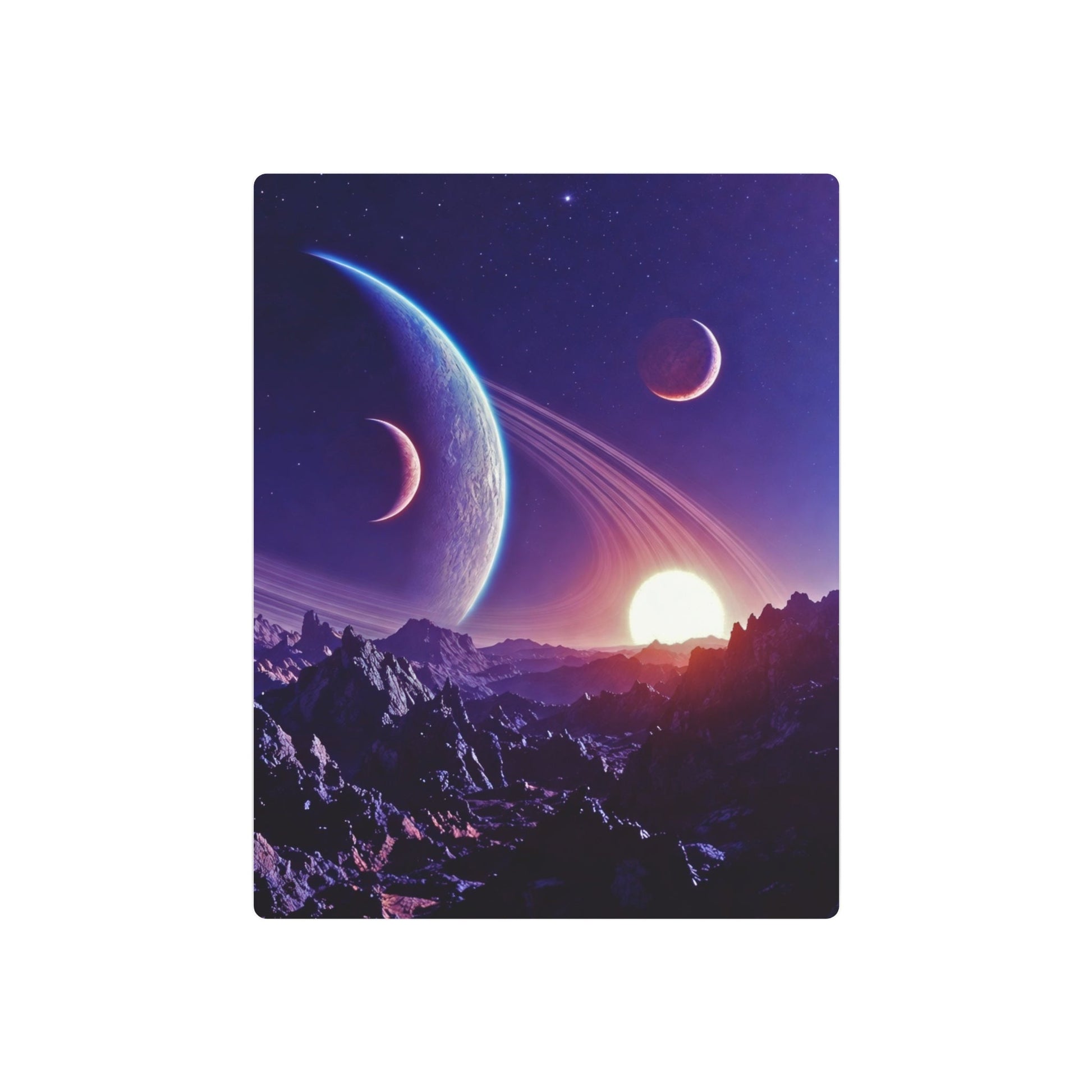 Cosmic Planet Sunset Metal Art Sign | Space Landscape Wall Decor Printify
