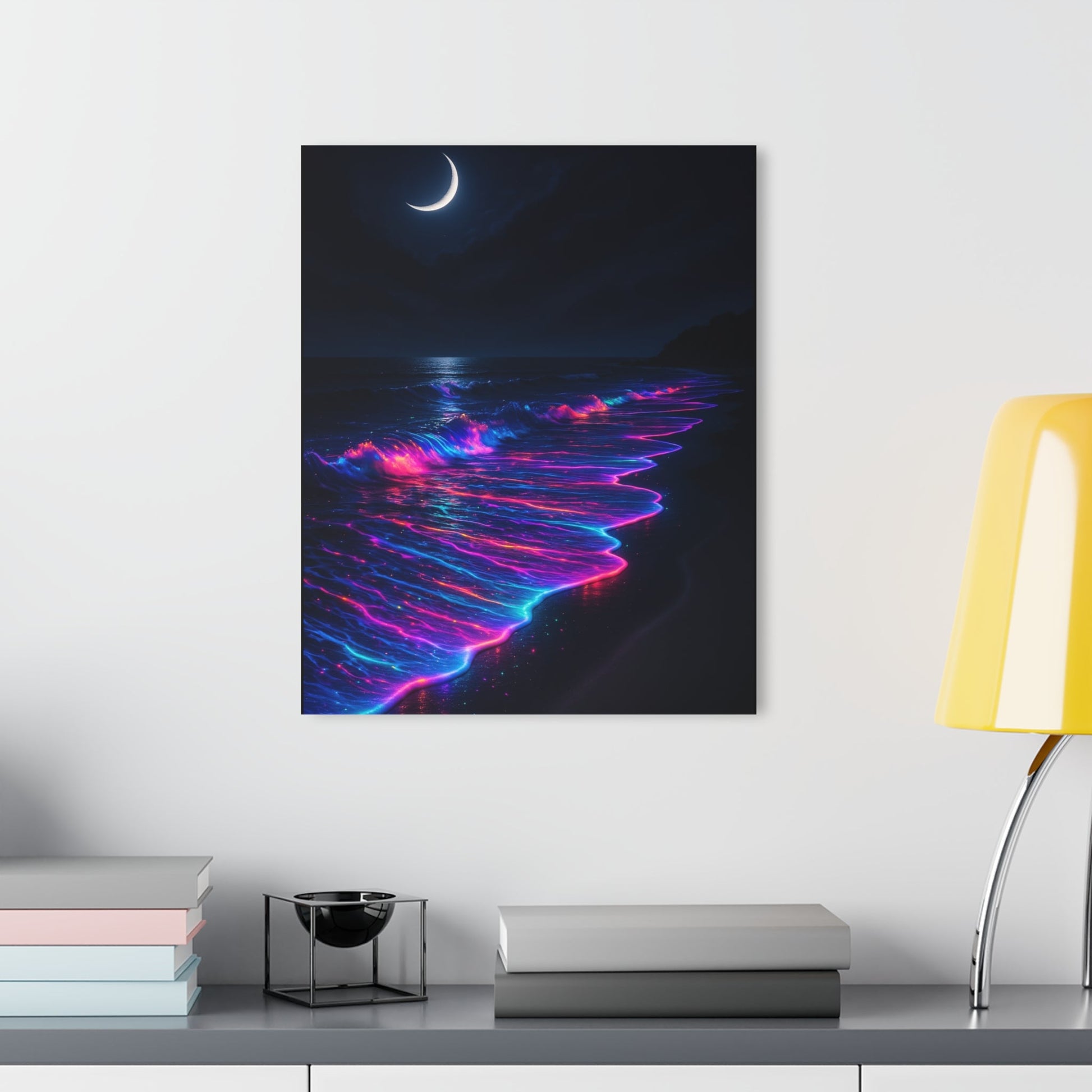 Neon Bioluminescent Waves Acrylic Print | French Cleat Hanging Printify