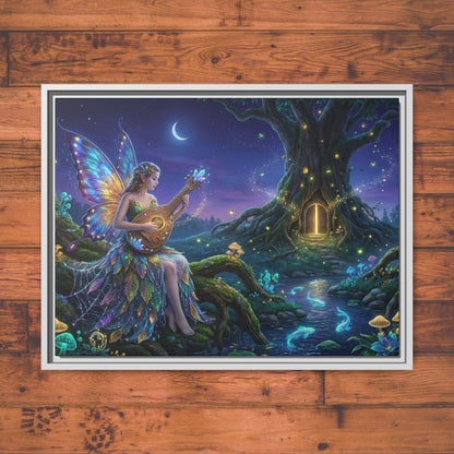 Fairy Musician Painting, Matte Canvas Framed Fantasy Wall Art Printify
