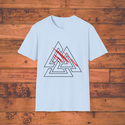 Valknut Rune T-Shirt, Distressed Norse Symbol Tee Printify
