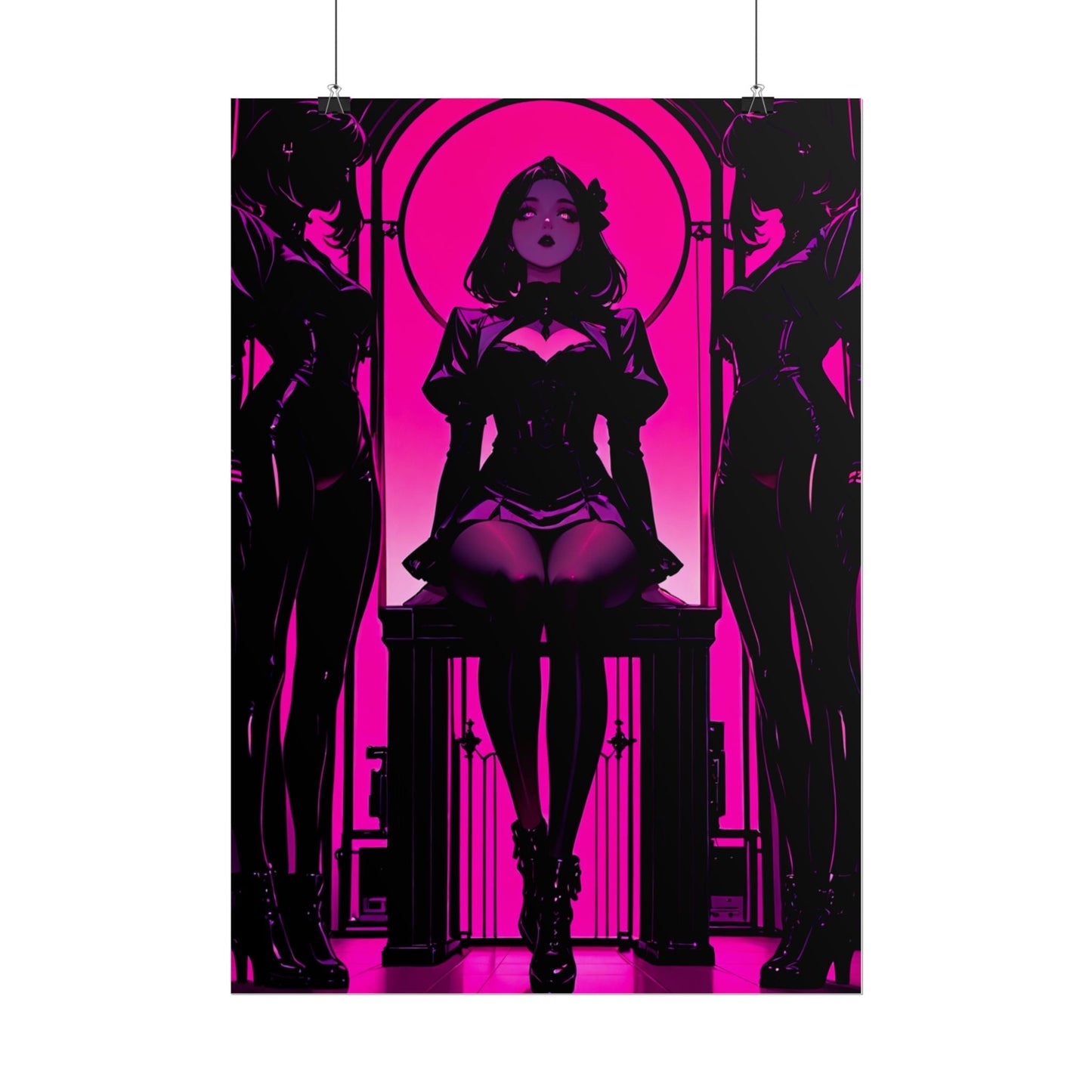 Neon Noir Femme Fatale Poster — Pink Gothic Art Print (Rolled Poster) Printify