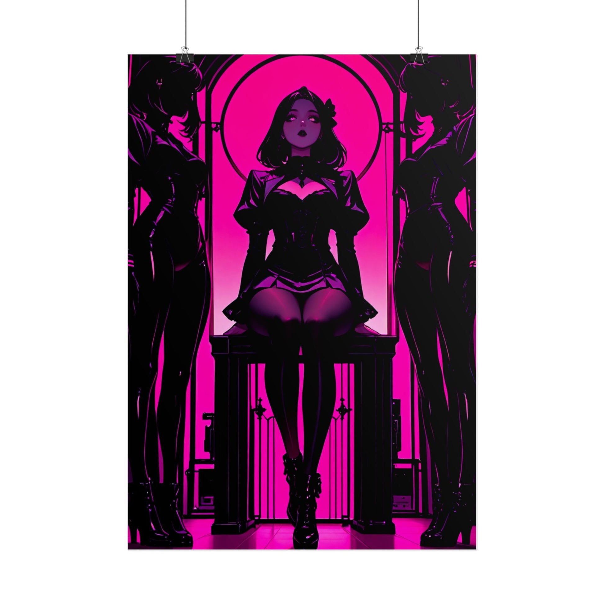 Neon Noir Femme Fatale Poster — Pink Gothic Art Print (Rolled Poster) Printify