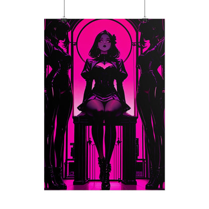 Neon Noir Femme Fatale Poster — Pink Gothic Art Print (Rolled Poster) Printify