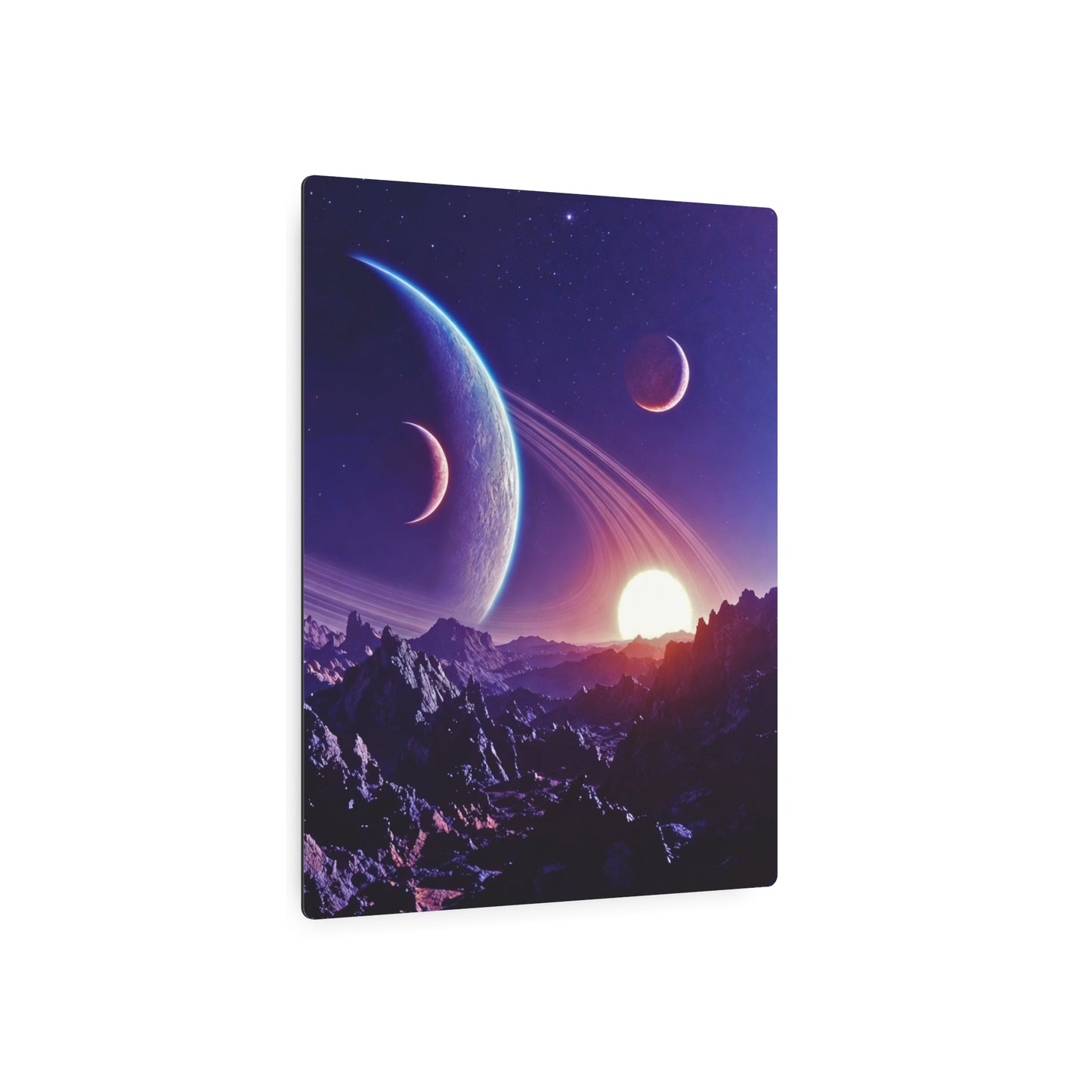 Cosmic Planet Sunset Metal Art Sign | Space Landscape Wall Decor Printify