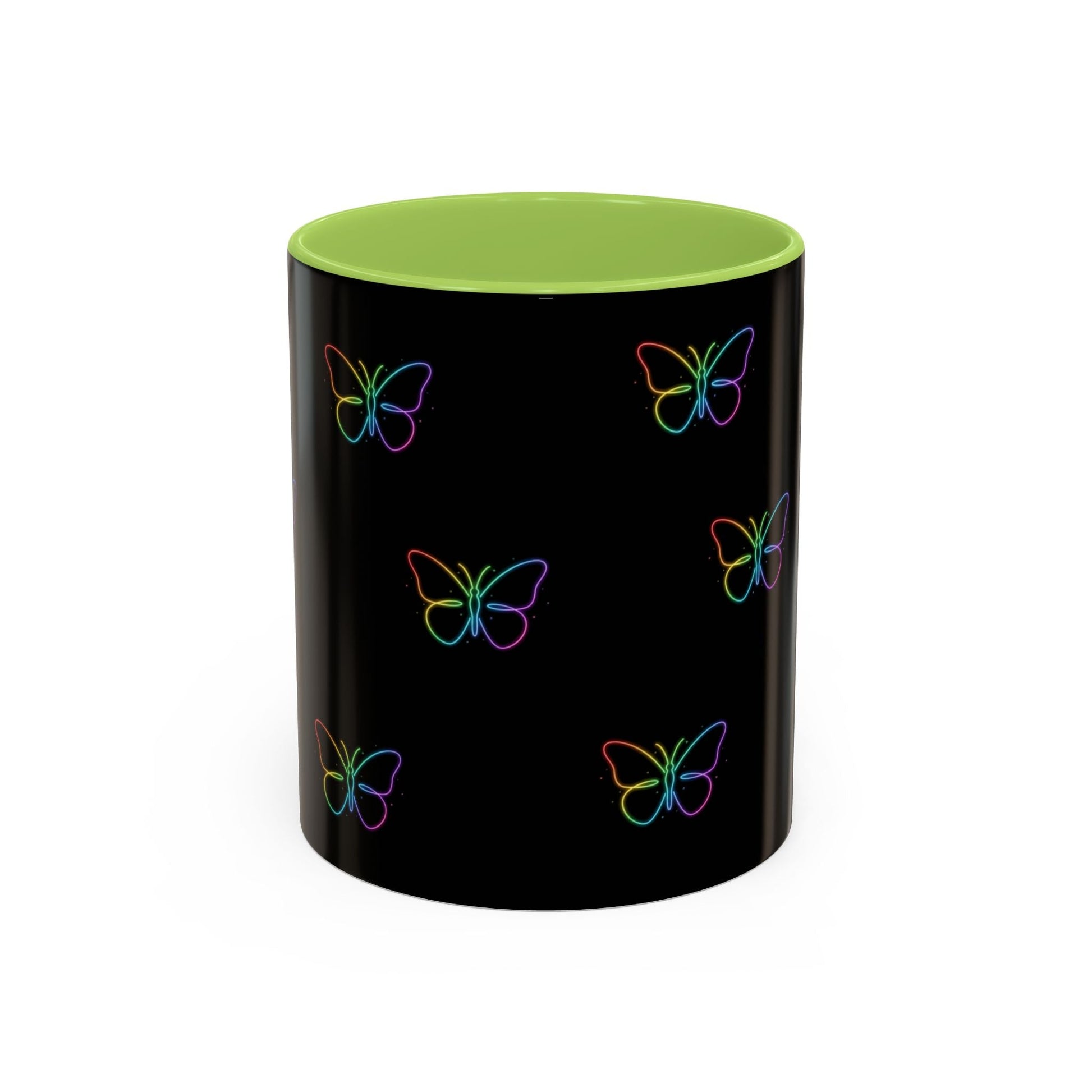 Rainbow Neon Butterfly Mug | Black Accent Coffee Mug Printify