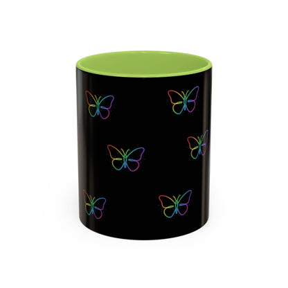 Rainbow Neon Butterfly Mug | Black Accent Coffee Mug Printify