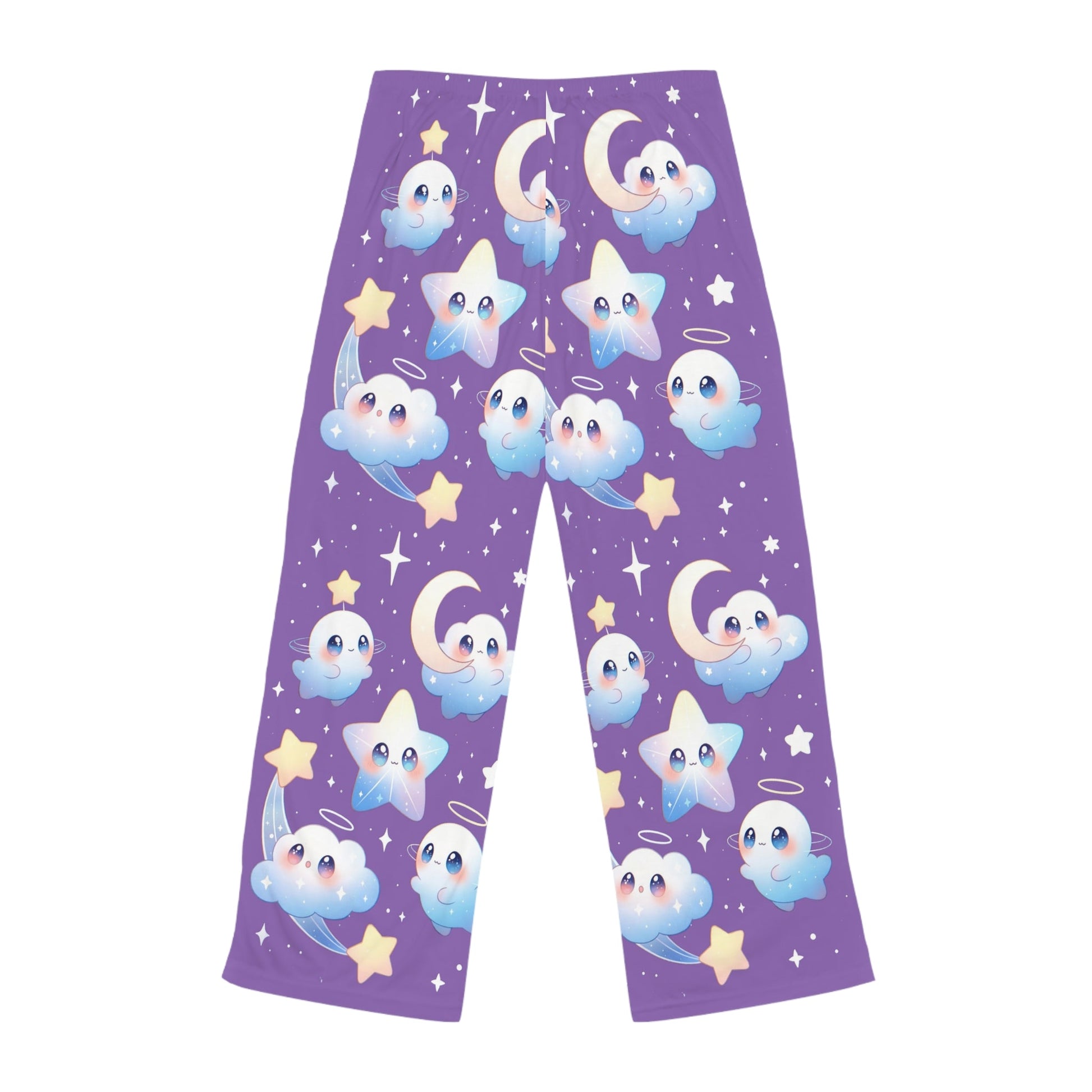 Kawaii Night Sky Women's Pajama Pants, Cute Stars, Moons & Clouds Lounge Sleepwear Printify