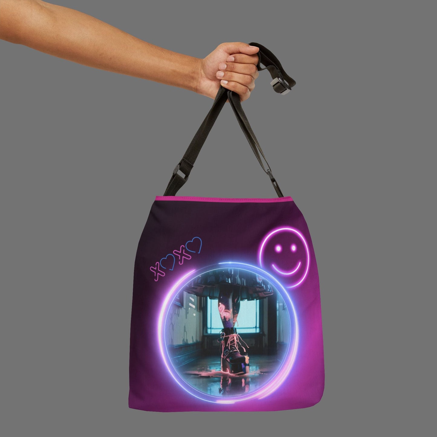 Neon Smiley Face Tote Bag Printify