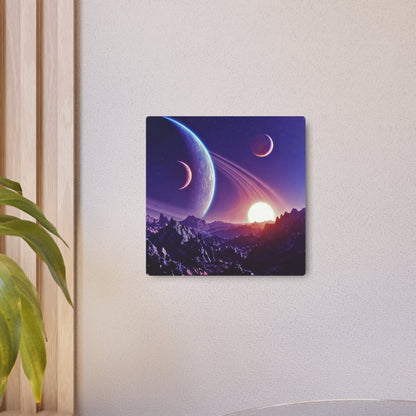 Cosmic Planet Sunset Metal Art Sign | Space Landscape Wall Decor Printify