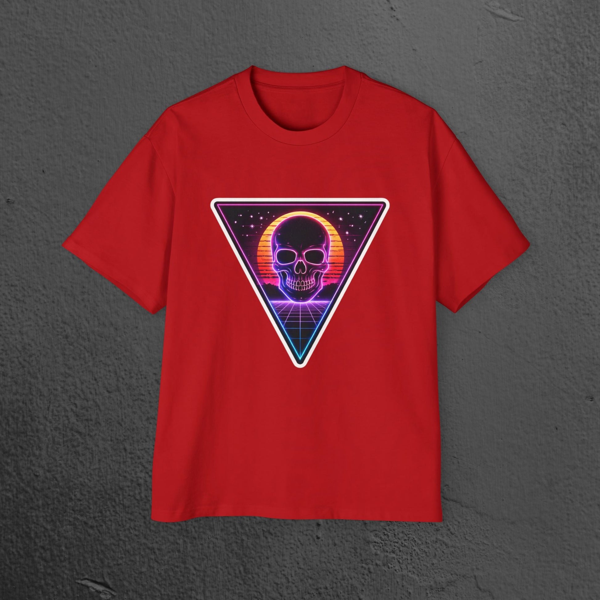 Retro Vaporwave Skull Tee/ Neon Triangle 80s Aesthetic Oversized Shirt Printify