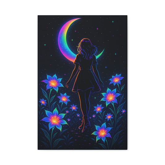 Neon Moon Girl Canvas Printify