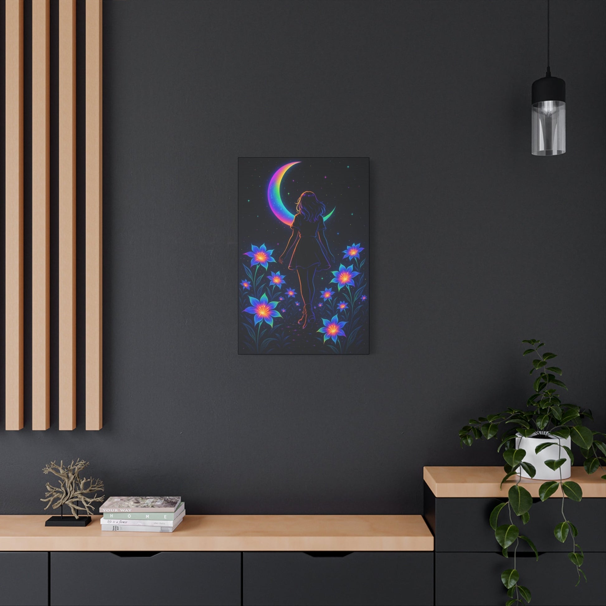 Neon Moon Girl Canvas Printify