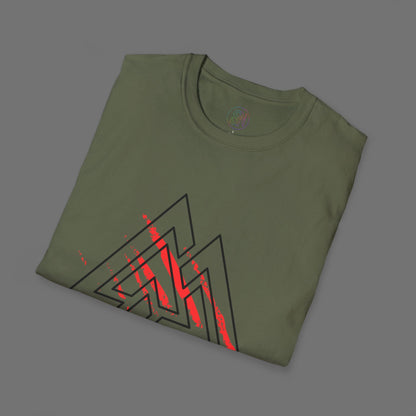 Valknut Rune T-Shirt, Distressed Norse Symbol Tee Printify