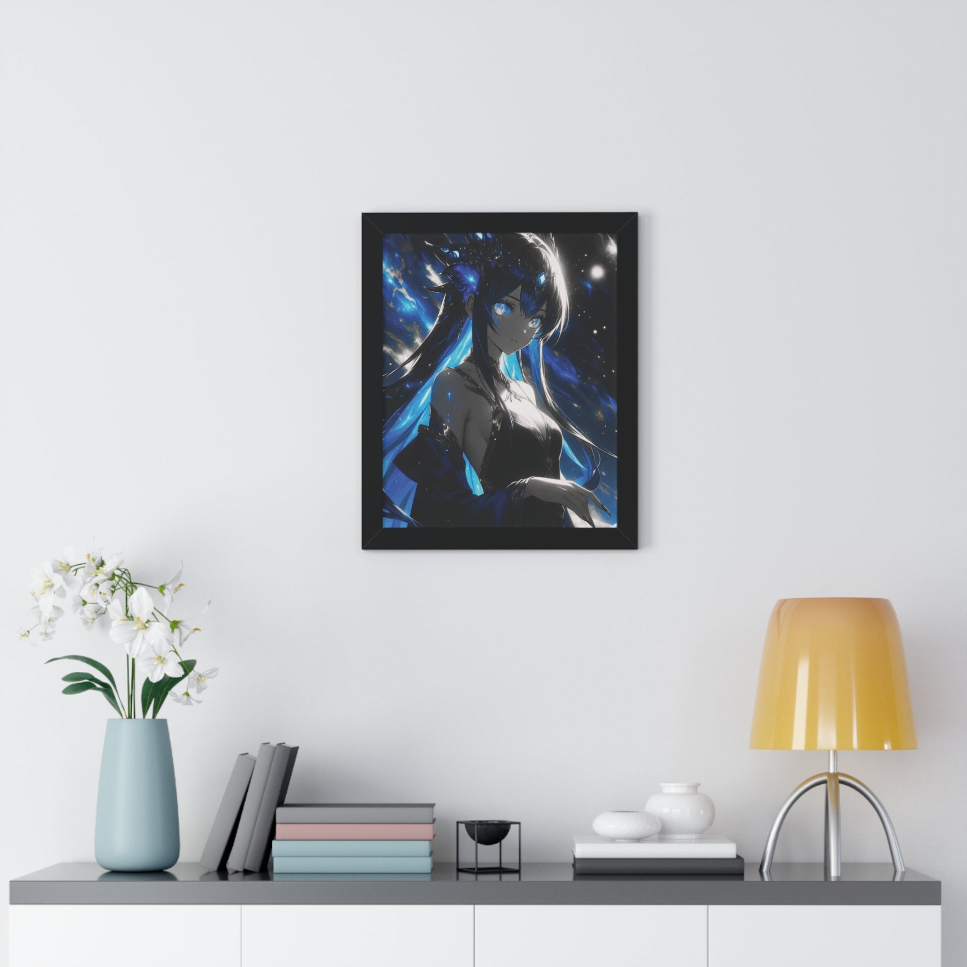 Blue Galaxy Anime Girl Framed Poster With Acrylic Cover Printify